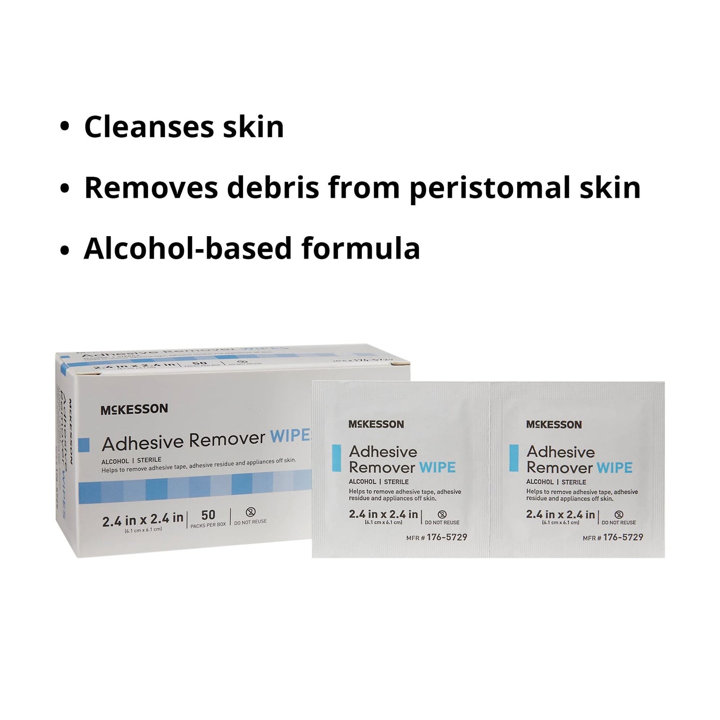 McKesson Adhesive Remover Wipes, Sterile, Individual Packet, 50 Wipes