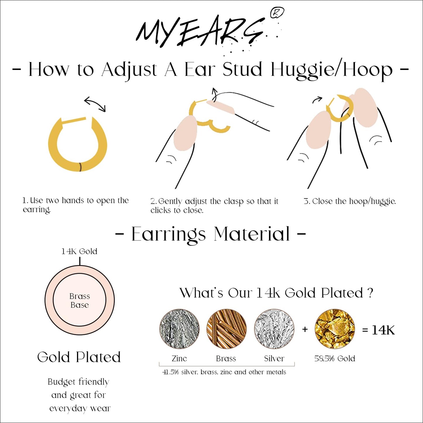 MYEARS Women Earrings Gold Huggie Hoop Ear Stud Cuff 14K Small Simple Hypoallergenic Everyday Jewelry 1