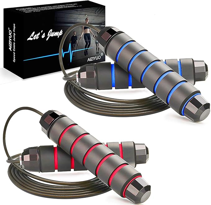 Jump Rope, Ball Bearings Tangle-Free Rapid Speed Cable Skipping Rope, Adjustable Jumping Ropes for Men, Women and Kids - 2...