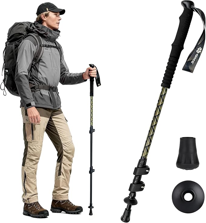 Alocs Lightweight Walking Stick - 7075 Aluminum Hiking Stick - Collapsible Trekking Hiking Pole with Flip Locks and EVA Gr...