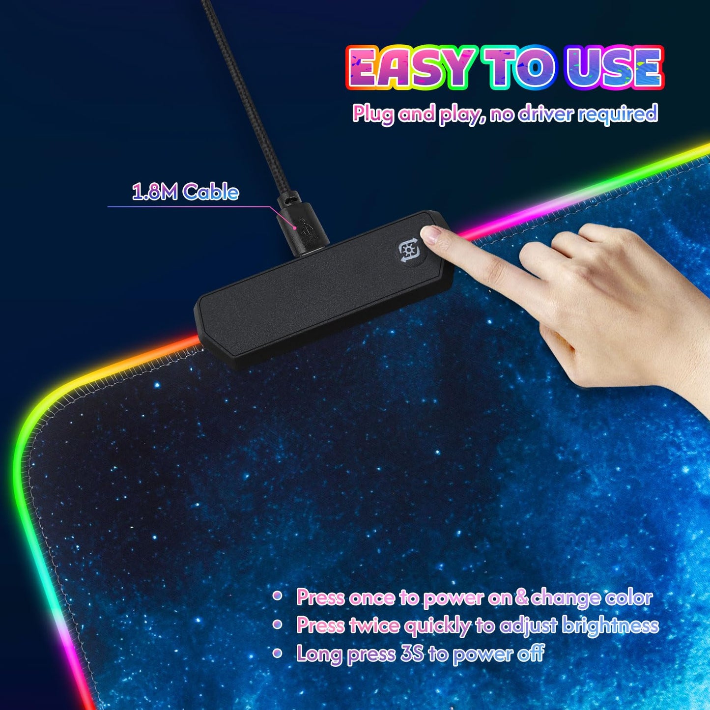 ToLuLu RGB Mouse Pad Gaming, Large LED Mouse Pad with 14 Lights Modes, 35.4 x 15.7 inches XXL Desk Mat for Keyboard and Mouse, Extended Desk Pad Mat PC Gaming Mousepad Accessories（Blue Purple Galaxy