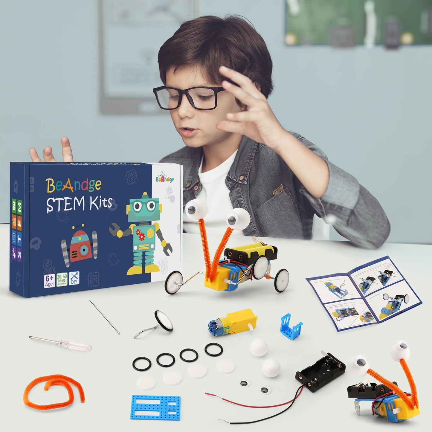 4 Set Bulk Robot Kits for Kids 6-8 8-12, STEM Crafts Robotics Science Projects STEM Toys for Boys Girls, Electronics Building Craft Kit Classroom Activities 1st 2nd 3rd Grade 6 7 8 9 10 11 12 Year Old