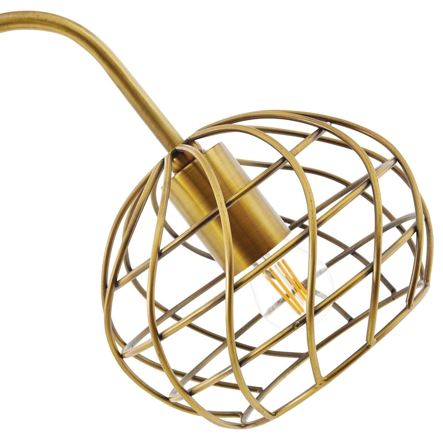 Modway Side Table Lamp - Brass Wire Shade, Faux Marble Base, Yellow - Model EEI-3086