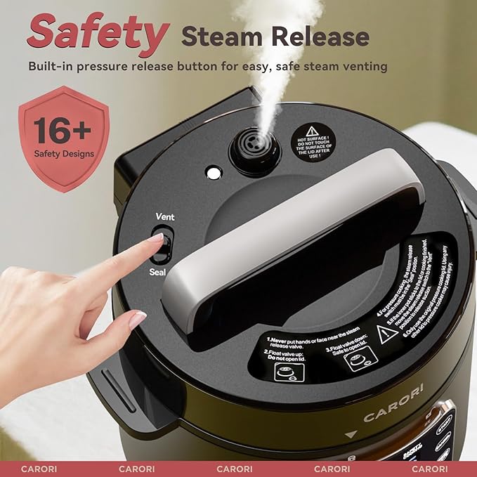 9-in-1 Electric Pressure Cooker 6 Qt, Stainless Steel Inner Pot, Programmable 12 Multi-Function Cooker with Safe Vent Design, Rice Cook, Slow Cook, Sauté, Warmer & Sterilizer, Black