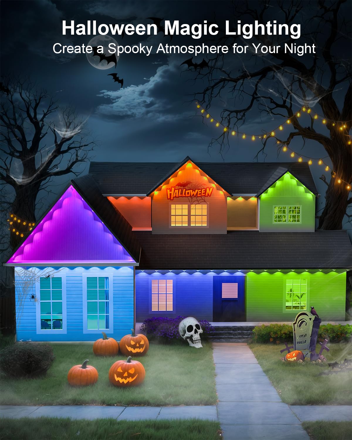 Tropwellhouse Permanent Outdoor Lights For House  100Ft Rgb Smart Led Eave Lights With App & Remote Control  Ip67 Waterproof For Outdoor Decorations Including Halloween  Christmas  And Daily Lighting