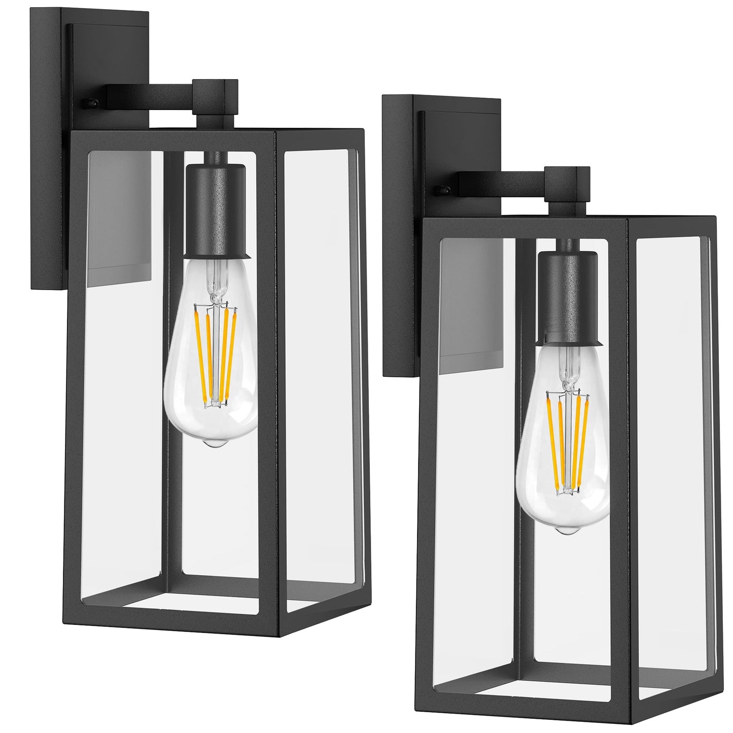 Partphoner Outdoor Wall Light Fixtures, Waterproof Black Aluminum Sconces, 2 Pack, Model Pa-Wl-2, Clear Glass, Anti-Rust For Porch/Garage