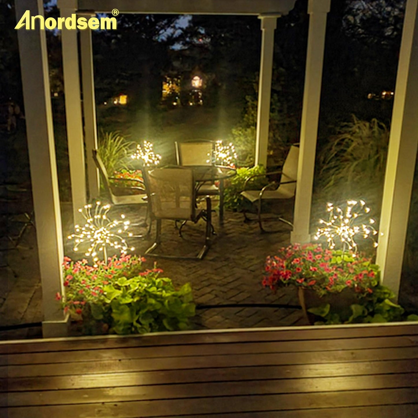 Anordsem Solar Lights Outdoor Waterproof 6 Pack 120 LEDs Warm White LED Starburst Garden Decor Model YHD00022
