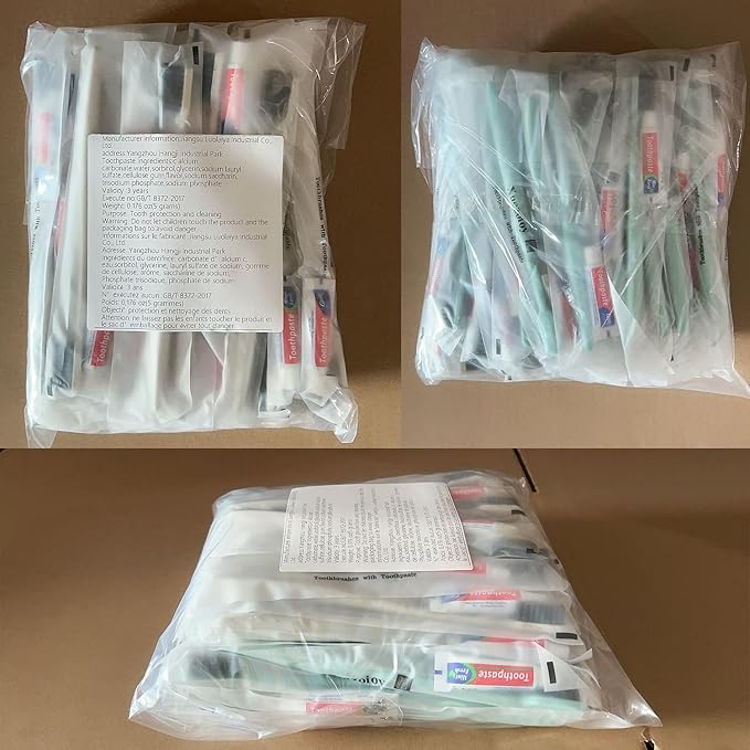 Disposable Toothbrushes with Toothpaste,100 Pack Individually Wrapped Disposable Travel Toothbrushes Kit in Bulk for Homeless,Nursing Home,Hotel,Charity (Apricot+Green)