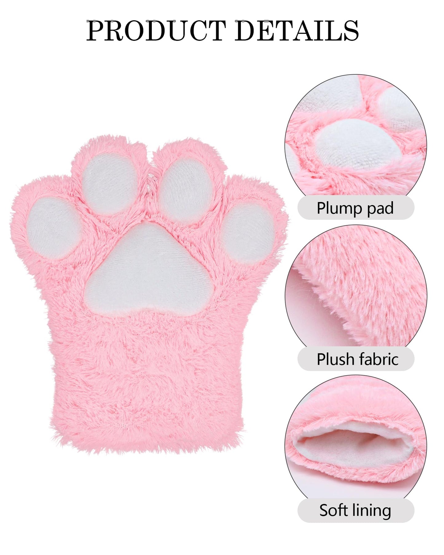 BNLIDES Cosplay Animal Fluffy Cat Fursuit Paws Claws Gloves Costume Accessories for Adults (Pink)