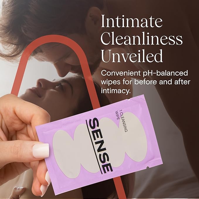 Sense Cleansing Wipes (24 Pack) Individually Wrapped pH Balance Wipes for Women - Made in the USA, Flushable Wipe, On-The-Go Before and After Freshness Intimate Wipe