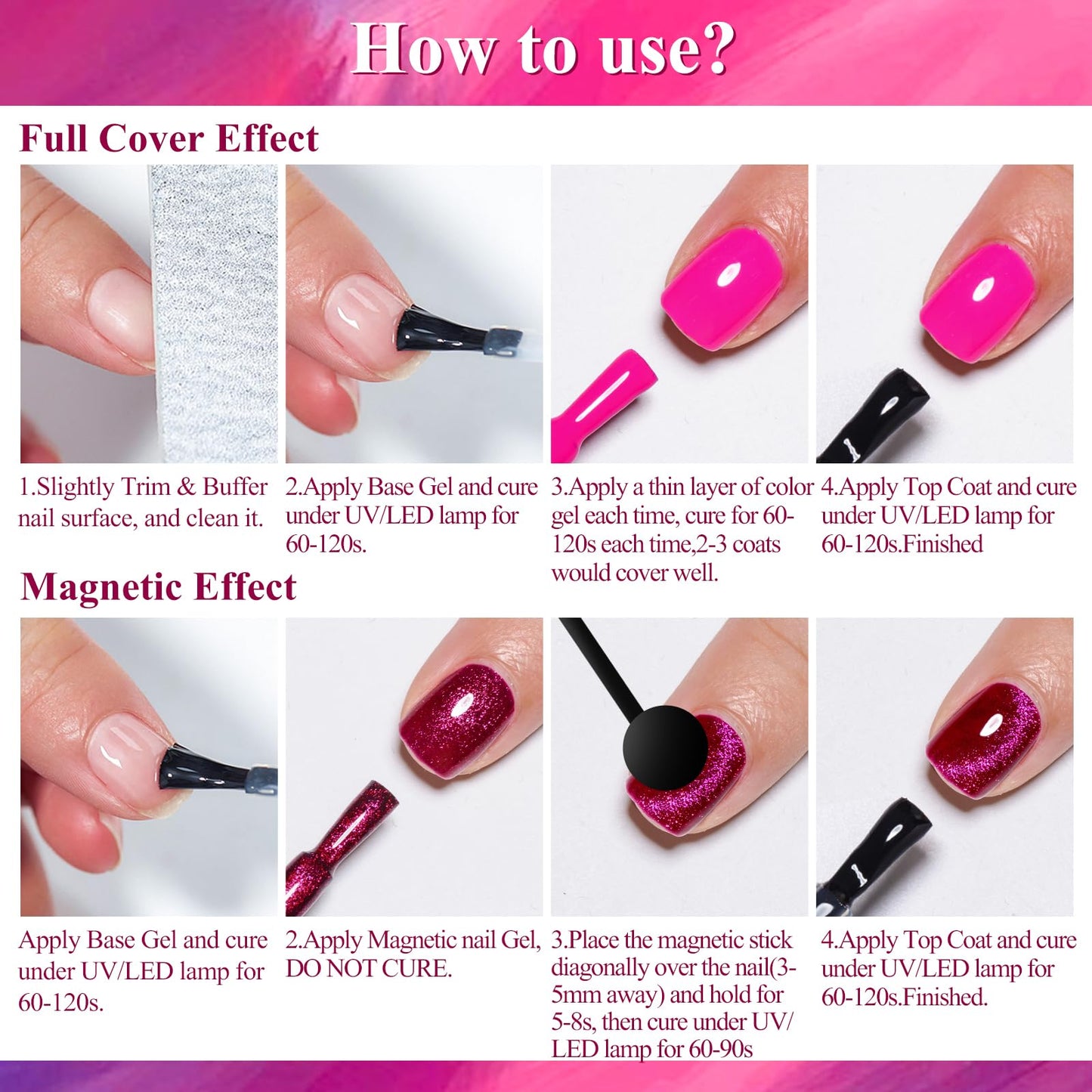 MTSSII Hot Pink Gel Nail Polish and Cat Eye Gel Nail Polish Spring Summer Hot Pink Red Purple Reflective Glitter Gel Polish for