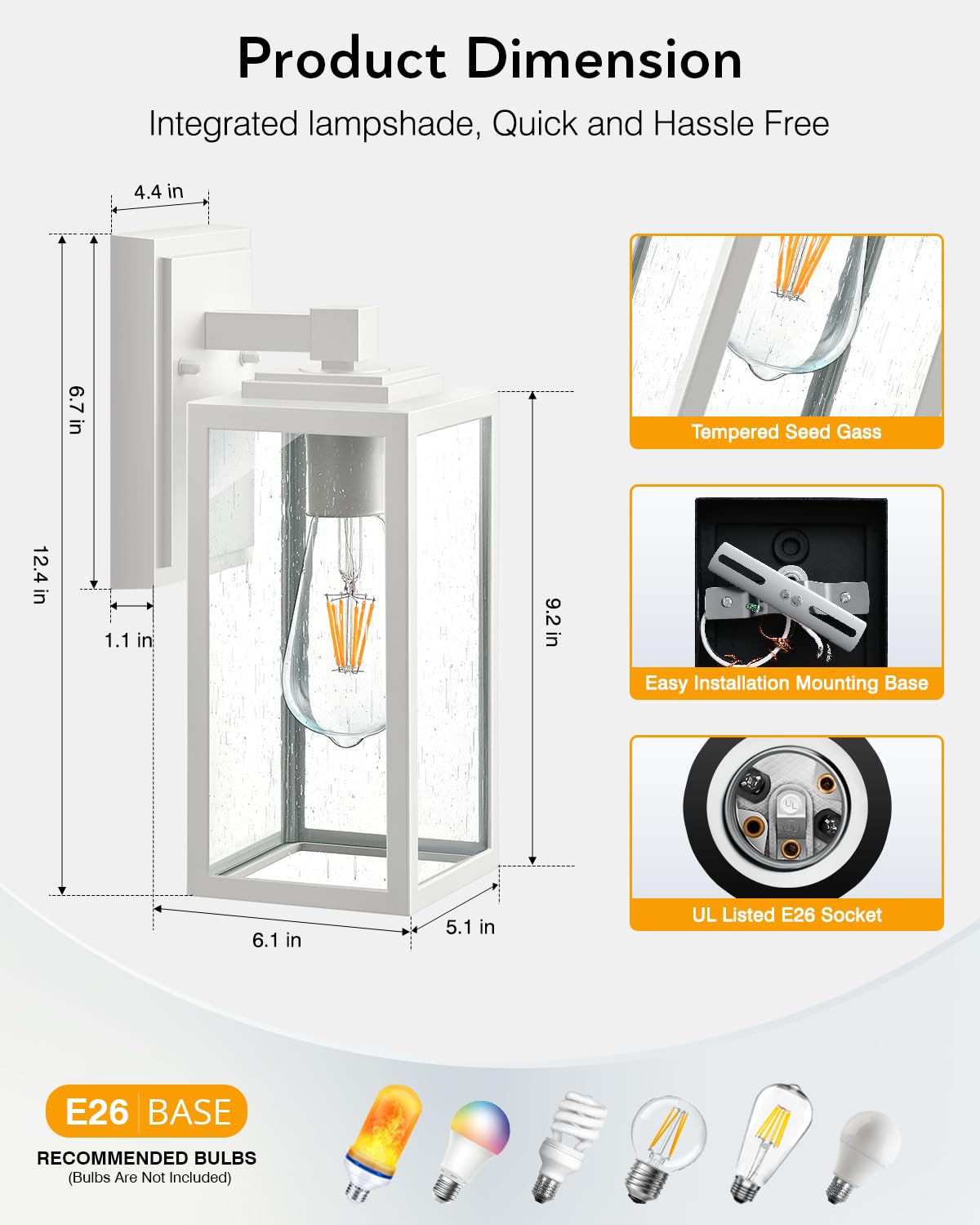 Vianis Outdoor Wall Light Fixture, 2-Pack Aluminum Lanterns, Anti-Rust, White, Model V81272W