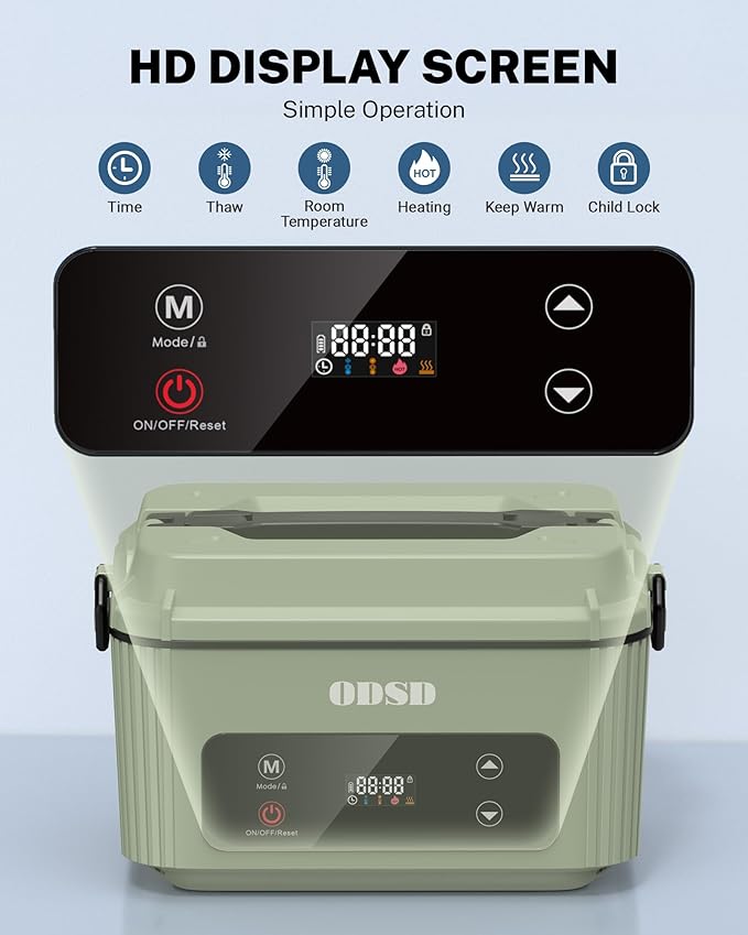 ODSD Cordless Electric Lunch Box for Adults, Heated Lunch Box 130min Battery Life, Self-Heating Portable Electric Food Warmer with 1.2L SS Container for Truck, Office, or Outdoor Worksite