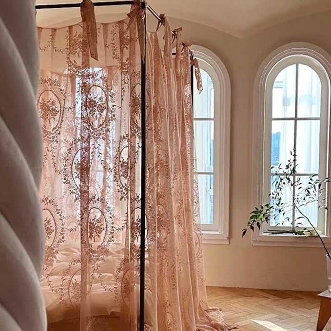 Elegant Lace Princess 4 Corner Post Mosquito Net Romantic for Girls Women Bed Curtain Canopy for Adult Wedding Bedroom Kids Rooms Decoration (Color-B, Full)