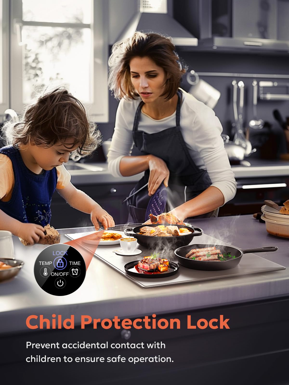 Food Warming Mat, FZF Electric Warming Tray with 9 Adjustable Temperature Level, Safety Child Lock and 2-12H Auto-Off Timer, Silicone Food Warming Mat for Countertop, Parties, Gatherings, Everyday Use