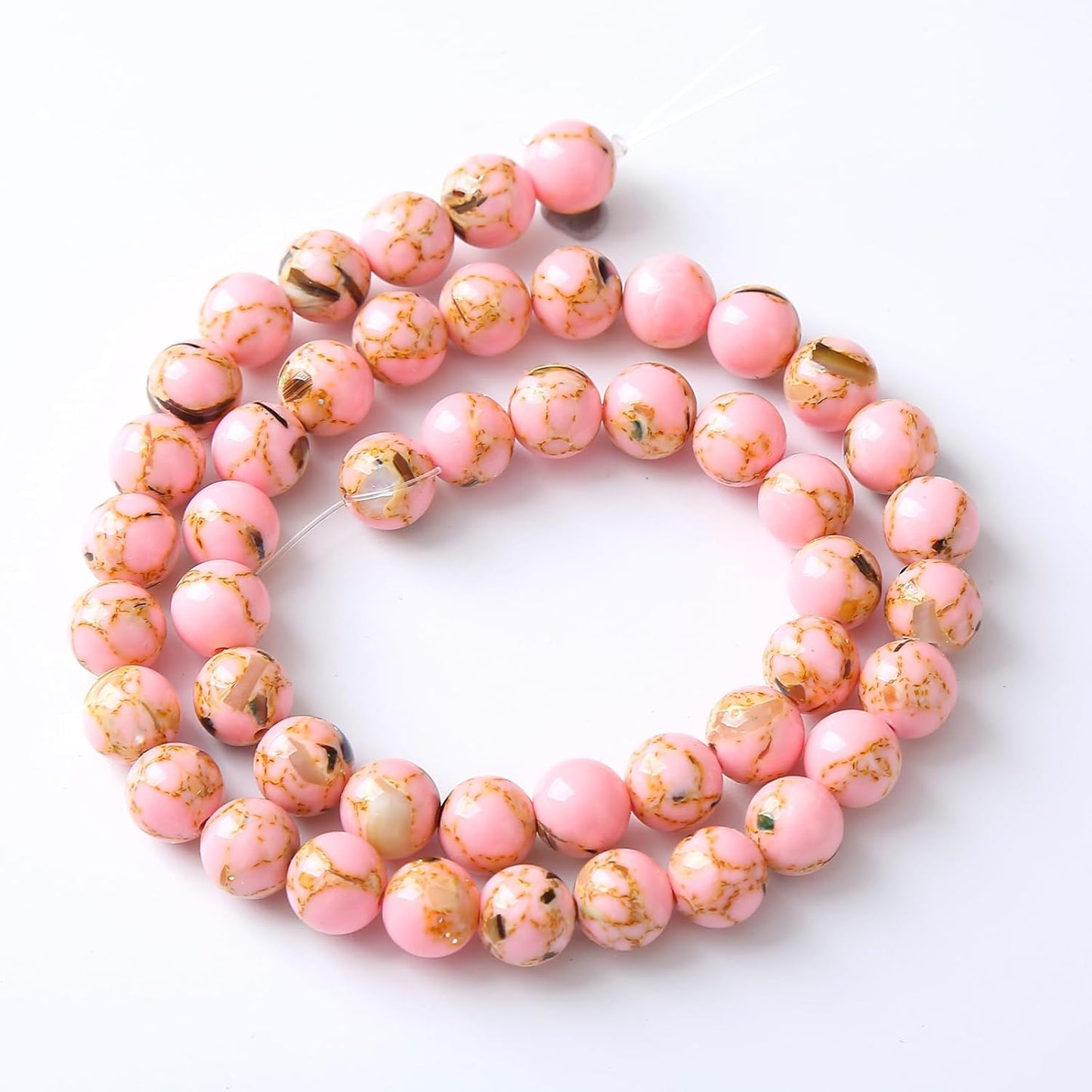 60PCS 6MM Natural Pink Shell Turquoise Beads for Jewelry Making with Mother-of-Pearl Round Loose Beads DIY Bracelet Accessories 15" (6mm, Pink Shell Turquoises)