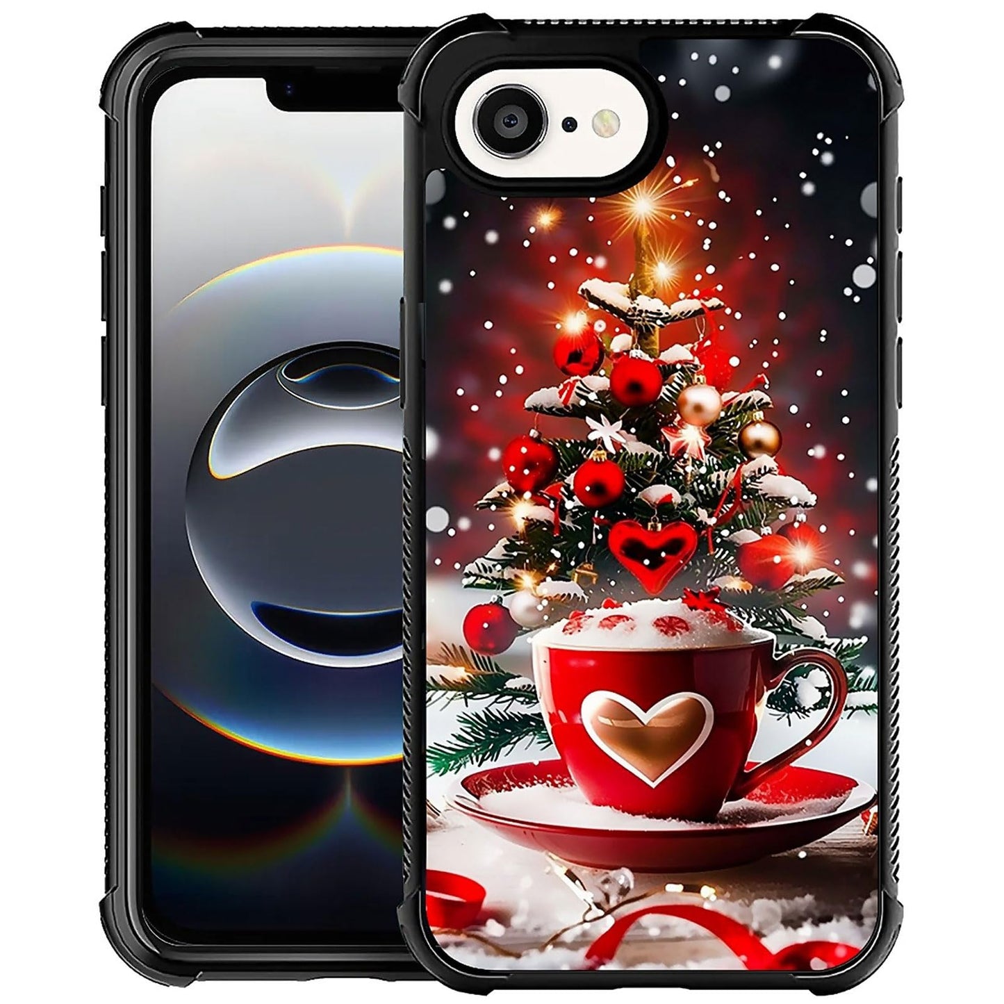 XUANWENPA for iPhone 16E Case,The Black Shell Design is Bright,Anti Drop and Dust-Proof,Christmas Tree Love Cup.