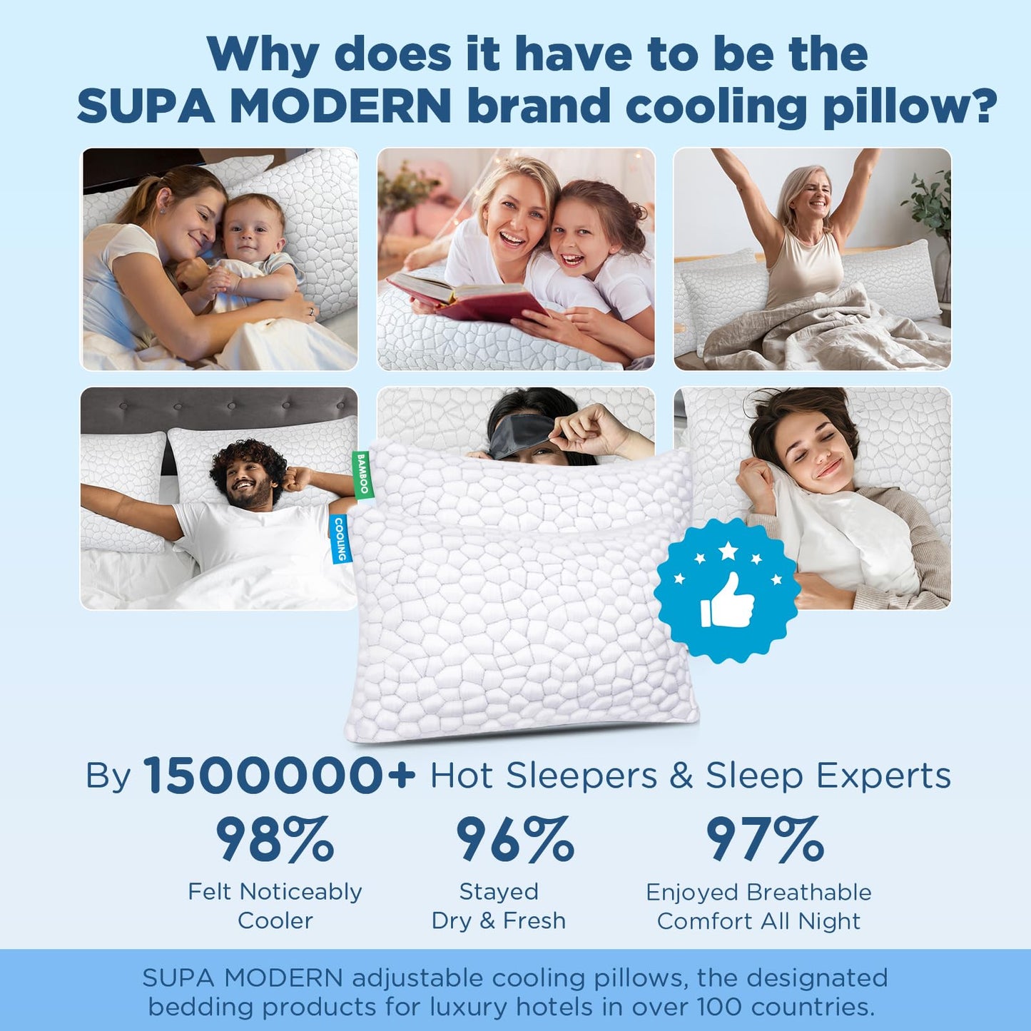 SUPA MODERN Cooling Pillows Queen Size Set of 2, Shredded Memory Foam Pillows for Sleeping 2 Pack, Adjustable Firm Bed Pillow for Side Back Stomach Sleepers, Cool Luxury Gel Pillow for Neck Support