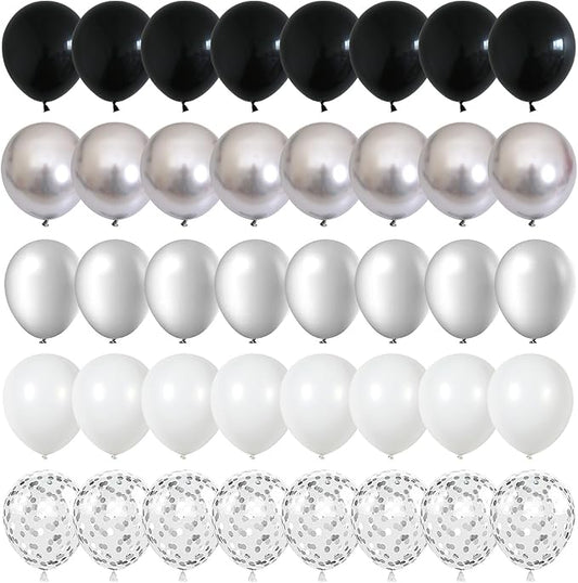 Black and Silver Balloons, 60 Packs 12 Inch Chrome Metallic Silver Balloons and Confetti Balloons, Black White Silver Ball...