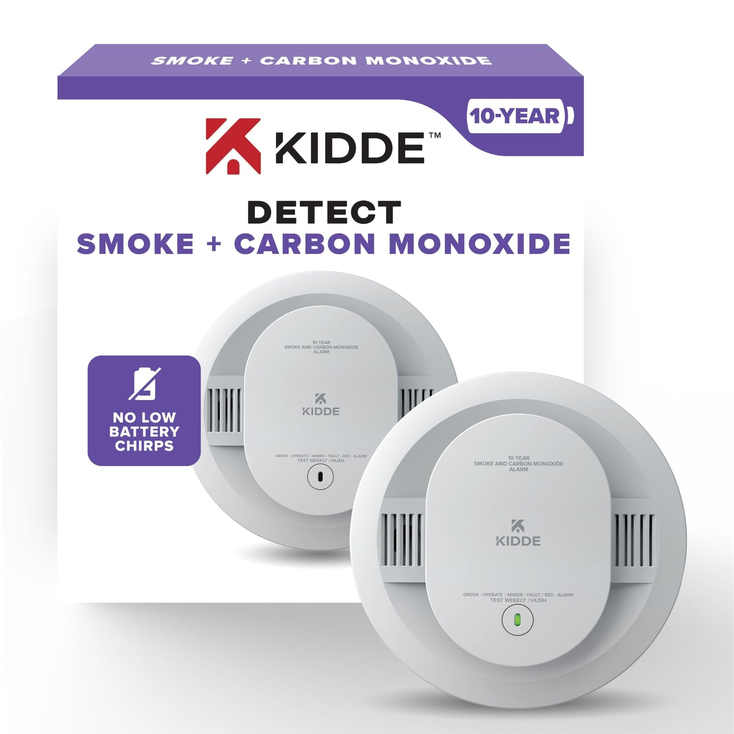 Kidde Hardwired & Battery Powered Smoke & Carbon Monoxide Detectors Bundle with 10-Year Battery, LED Indicators