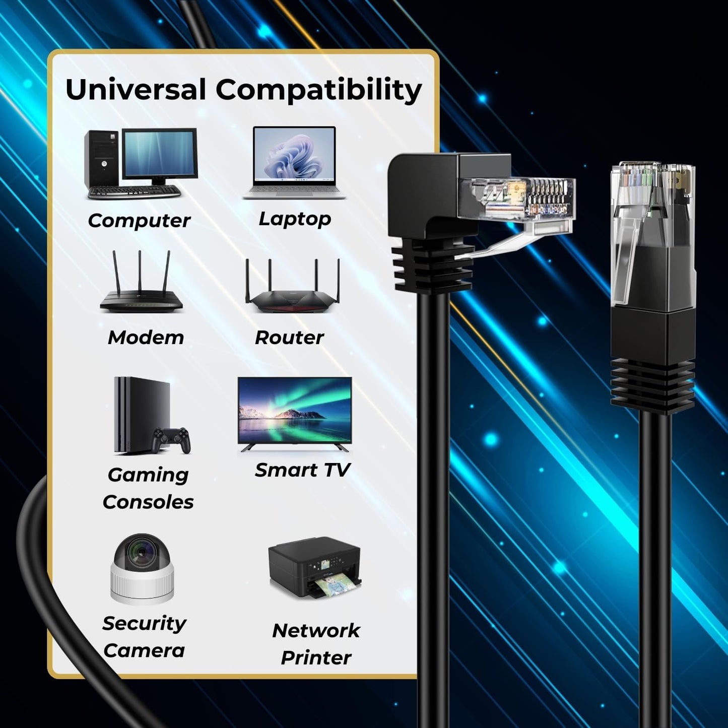 Tnp Cat6 Ethernet Cable (Right Angle Down, 6 Ft) - Rj45 90 Degree Network Connector 500 Mhz 10 Gigabit Gold Plated Patch Plug Wi