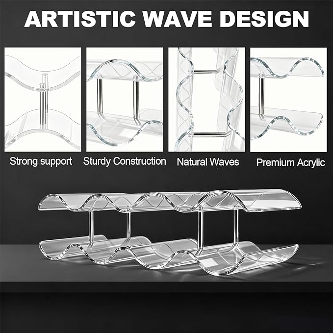 Wine Rack Countertop, Wine Rack for Inside Cabinet, Acrylic Wine Holder, Wavy Wine Bottle Holder for Cabinet Pantry Home Kitchen (2 Tiers - 7 Bottles)