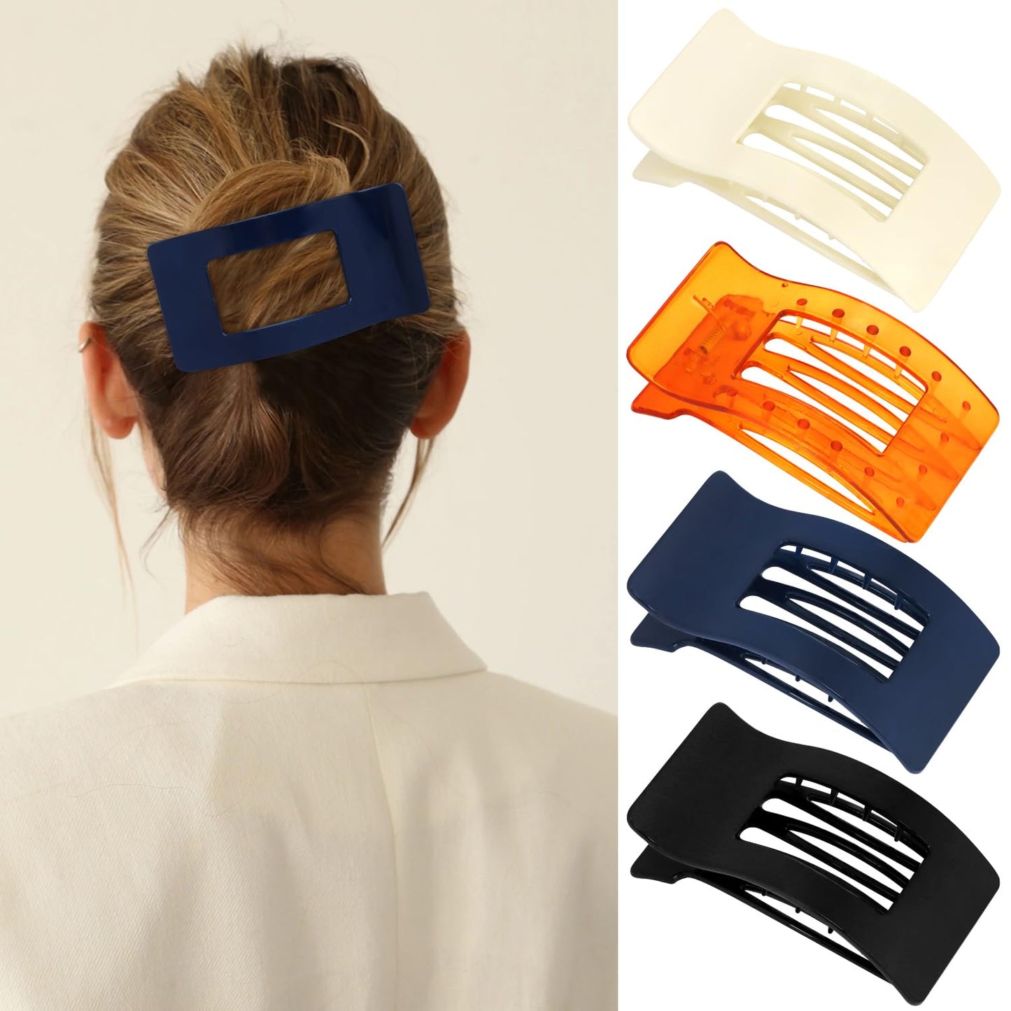 Velscrun Flat Hair Clips for Women Girls, Bright Navy Blue Lay Flat Claw Clips, Strong Hold Large Side Hair Clip All Hair Types,