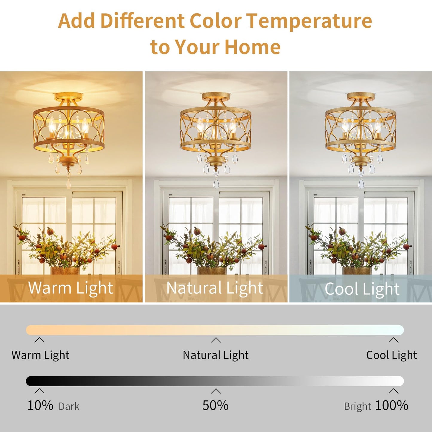 Crystal Ceiling Light Fixture  Modern Small Chandelier Light Fixture  Farmhouse Gold Semi Flush Mount Ceiling Light  Round Hallway Lighting Fixtures For Bedroom Entryway Closet Dining Room Living Room