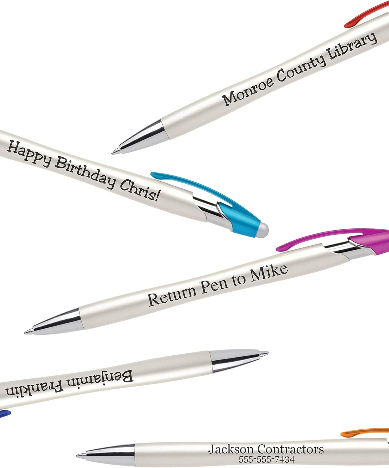 Custom Pens with Stylus - The Pearl - Personalized Metallic Printed Name Pens with Black Ink - Imprinted with Logo or Message - Great Gift Ideas - FREE PERSONALIZATION 12 pack (Orange)
