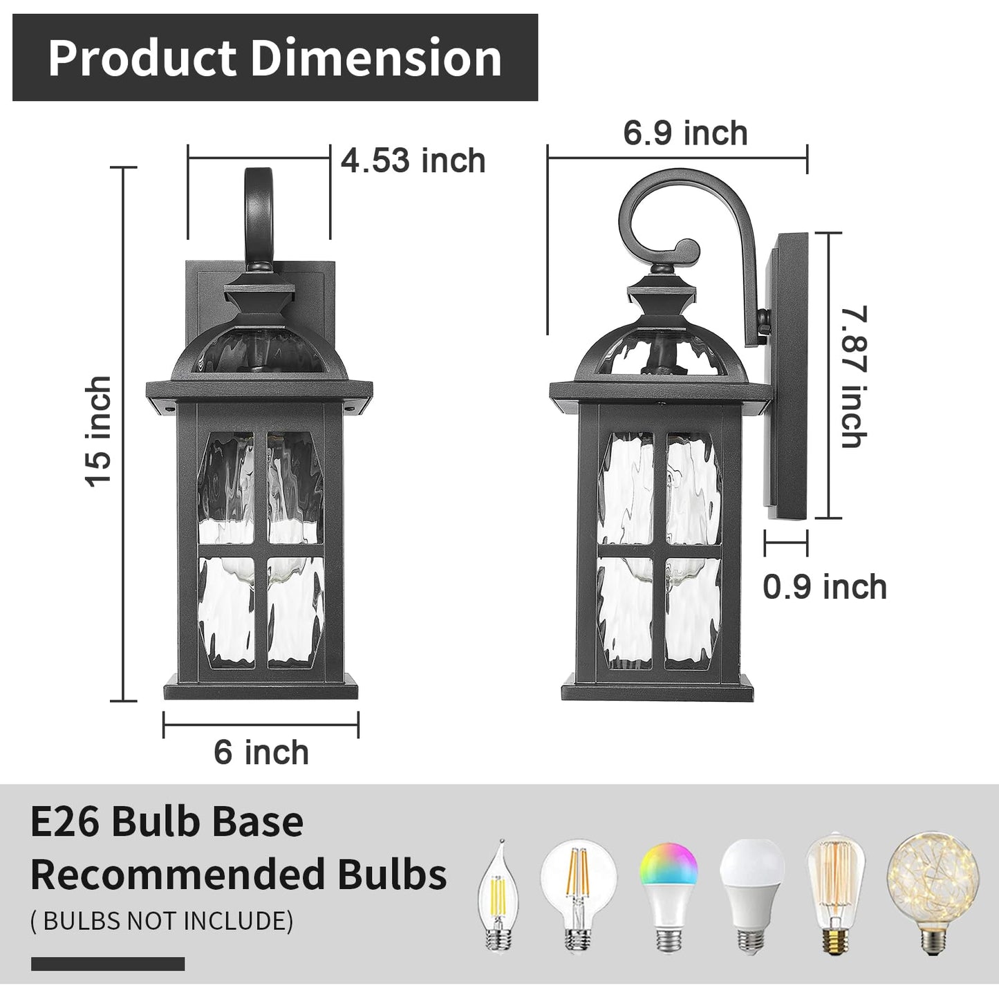 Darkaway Outdoor Wall Light Exterior Light Fixture With Water Ripple Glass  Aluminum Outside Lights Sconces Exterior Lighting For House Porch Patio Doorway Garage