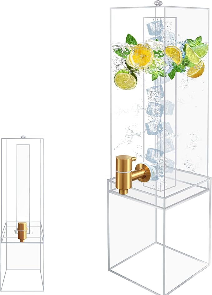 Beverage Dispenser with Stand, 2 Gallon Drink Dispenser, Drink Dispensers for Parties, Individual Ice Container, Acrylic Stand