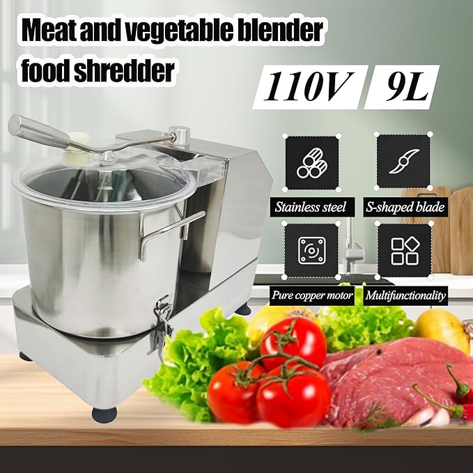 Food Processor Electric Vegetable Chopper Meat Grinder 9L Stainless Steel Vegetable Blender Meat Cutter Adjustable Speed Commercial Food Chopper 110V
