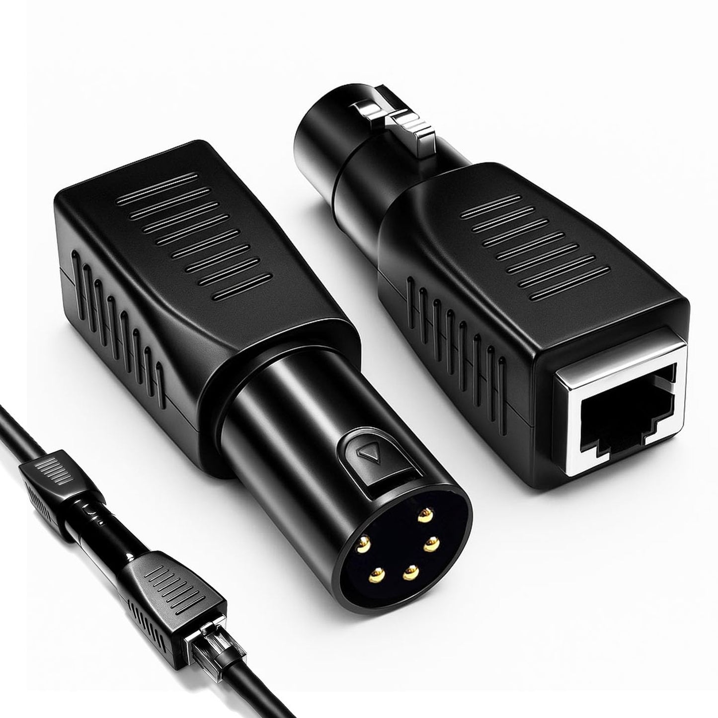 KAKABUBBLE DMX to RJ45 Adapter Kit, 3-Pin & 5-Pin XLR to Ethernet Converter, 2-Pack (Male & Female), Use CAT-5/CAT-6 Cable for D