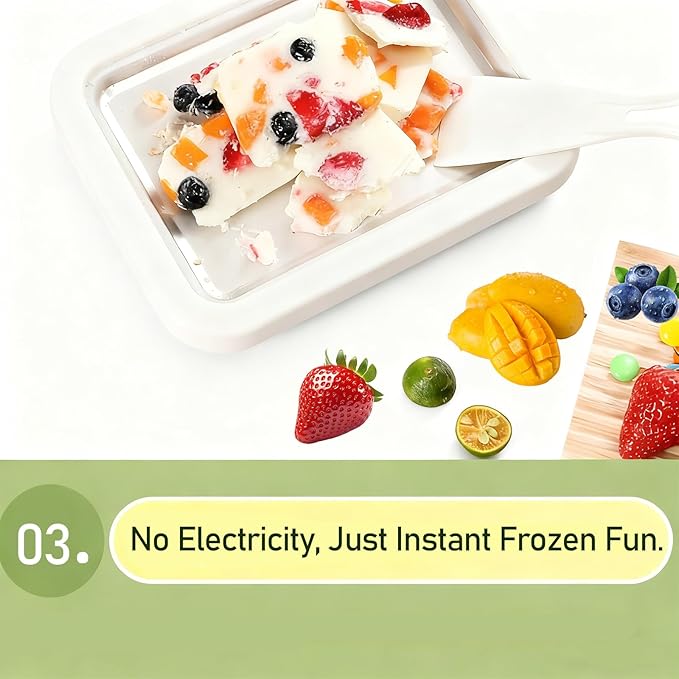 Rolled Ice Cream Maker, At-Home Rolled Ice Cream Machine with Instant Freeze Tray & 2 Scrapers,DIY Fun Family Activity Instant Ice Cream Maker for Yogurt, Sorbet (White)