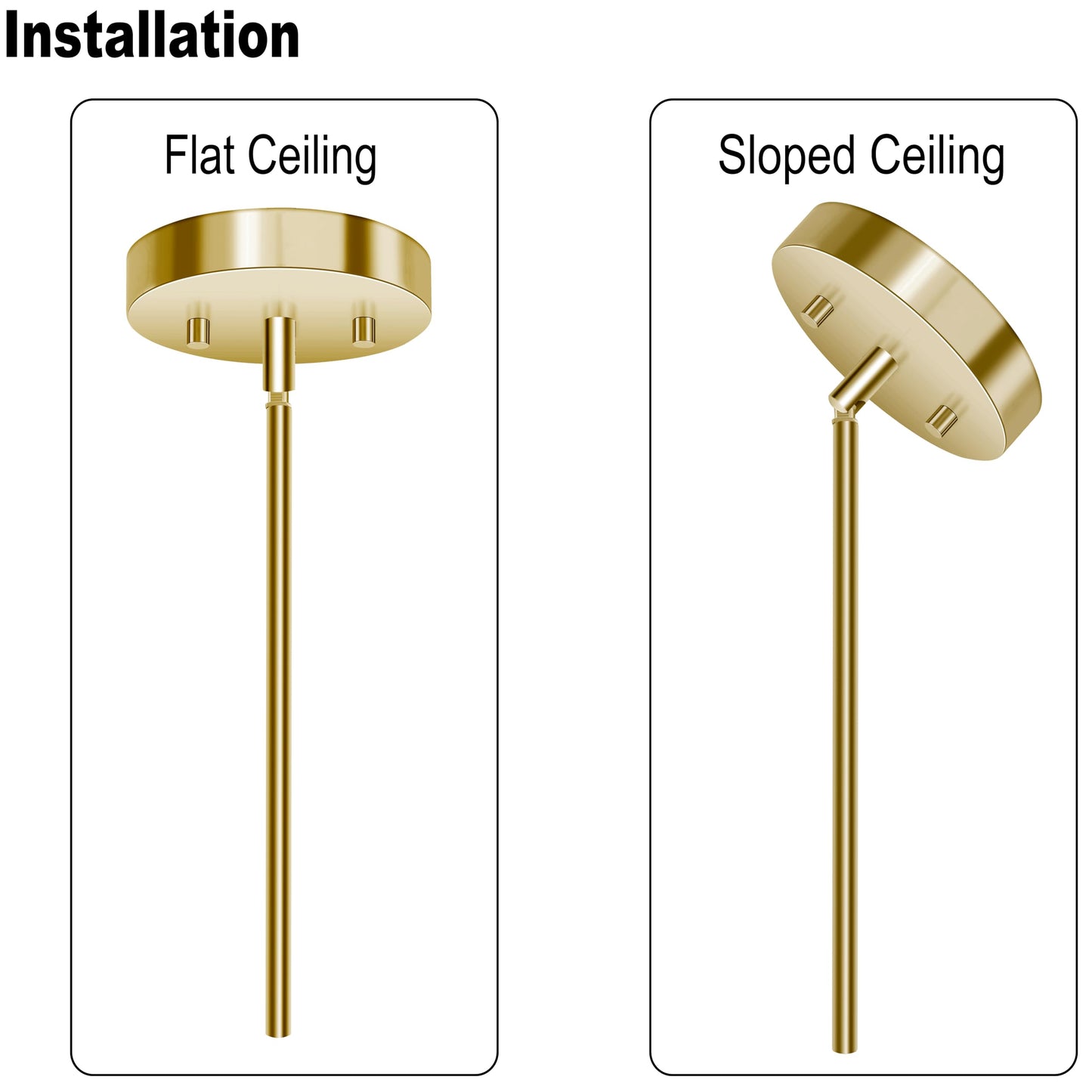 M10 Threaded Extension Poles Lighting Fixture Downrods Stems & 180 Degrees Sloped Ceiling Adapter Kits For Pendant Light  Island Lighting  Chandeliers (Brass)
