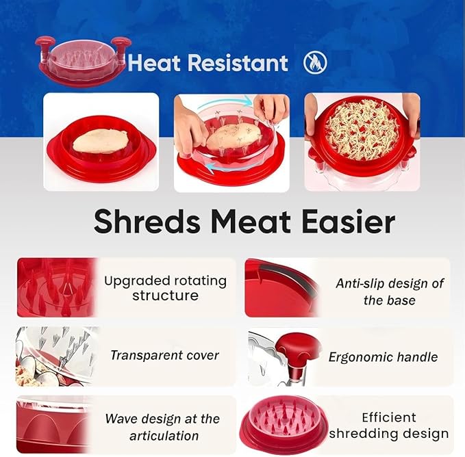 Chicken Shredder Large Meat Grinder Chicken Breast Shredder Heavy Duty Meat Shredder Tool Twist With Tray&Brush Hot Meat Shredder, Meat & Poultry Tools BPA-Free, Dishwasher Safe, Strong Non-Slip Base.
