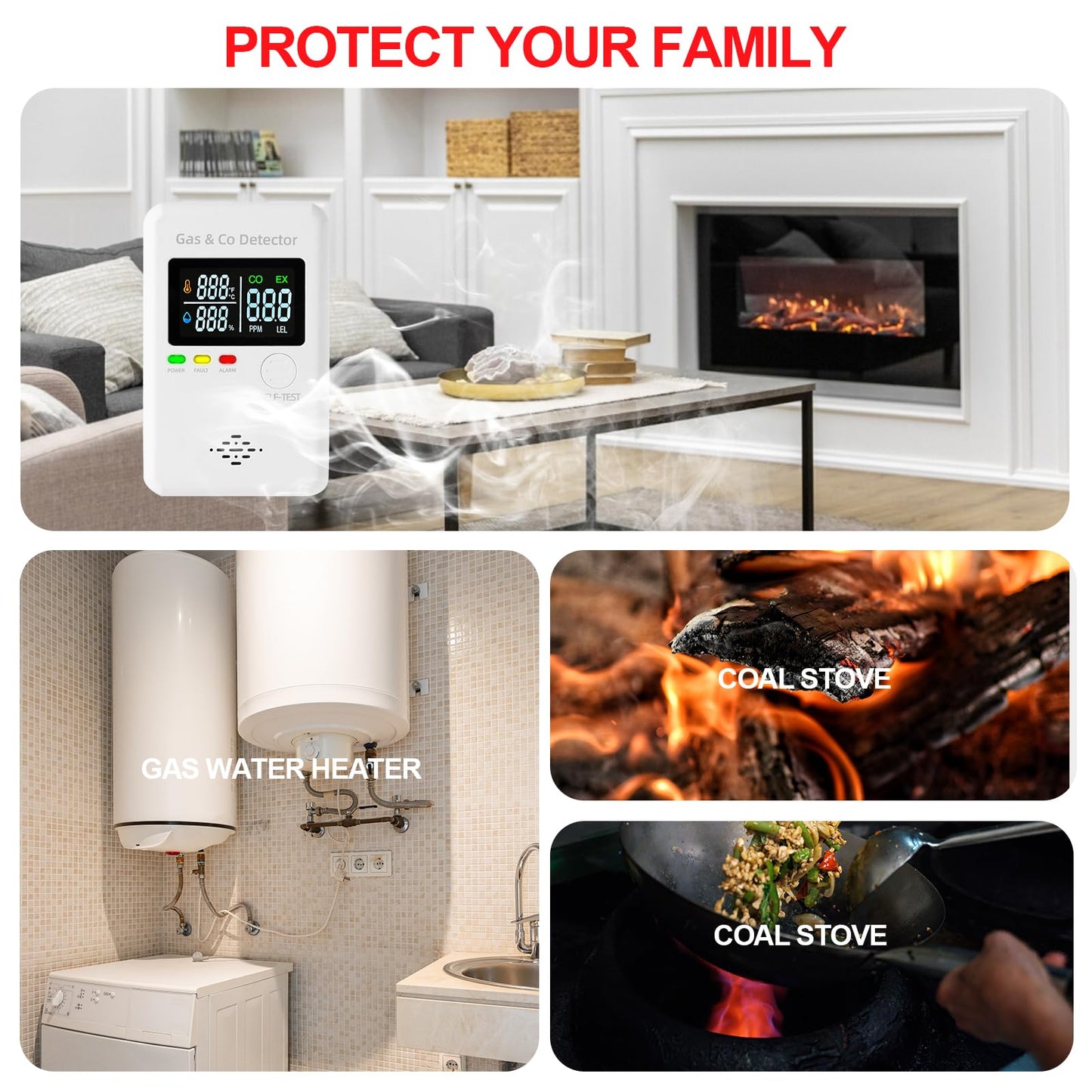 Plug in Natural Gas & Carbon Monoxide Detectors,4-in-1 Real-time Display & Monitor,Low-Concentration Detect, Combination Gas,Propane Detector & CO Alarm for Home,Camping,RV, Apartment