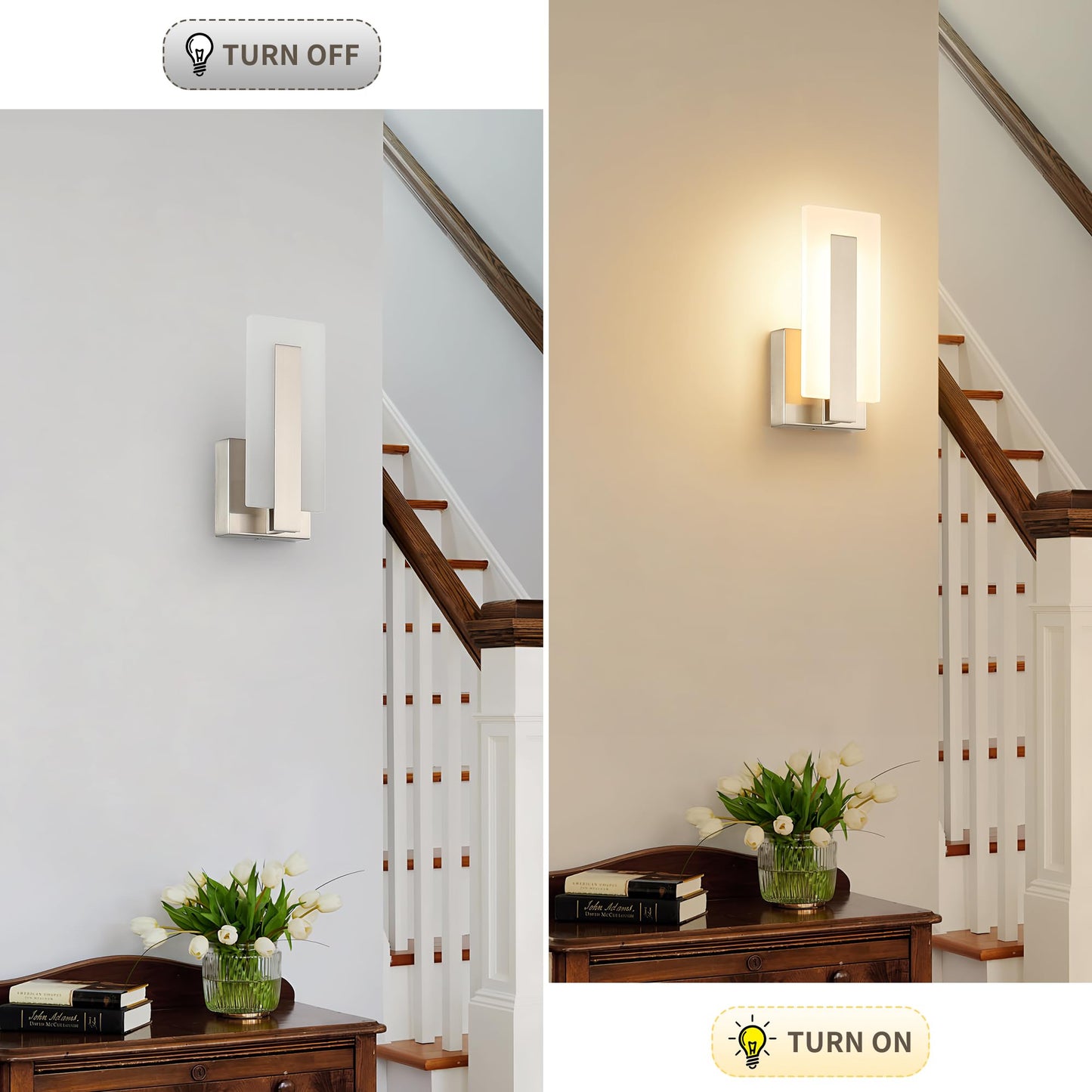 Joosenhouse Led Wall Sconce Set Of 2  Hardwired Dimmable Wall Mounted Lights  Indoor Wall Lights For Hallway  Bedroom  Study  Living Room  9.76 Inch Brushed Nickel Wall Sconce Lighting