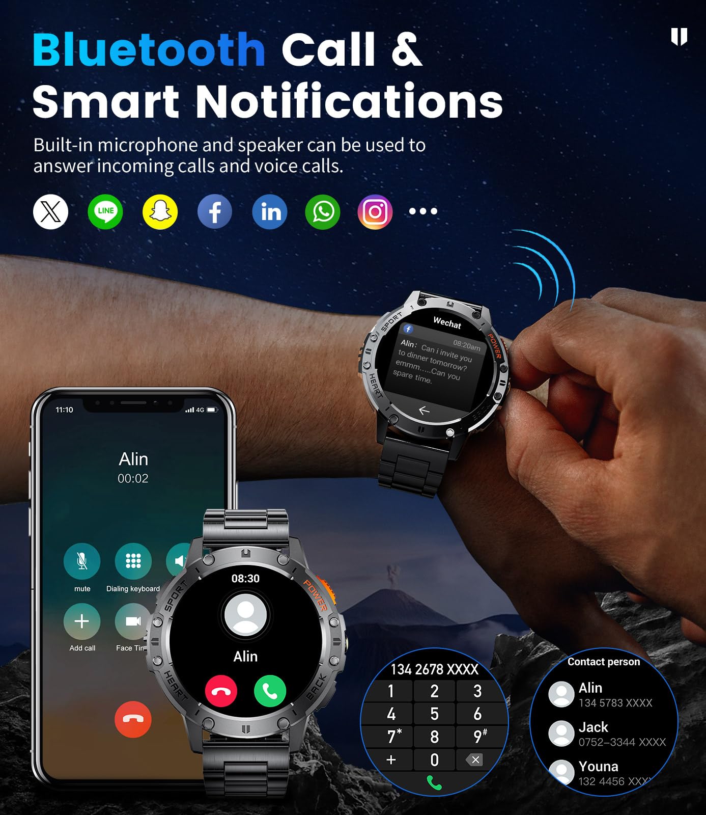 LIGE Military Smart Watches for Men(Answer/Make Call) - 3 Straps,1.43" HD AMOLED Upgraded Outdor 530mAh Sports Smartwatch with Flashlight/Heart Rate/Sleep Monitor/IP68, Fitness Tracker for Android iOS