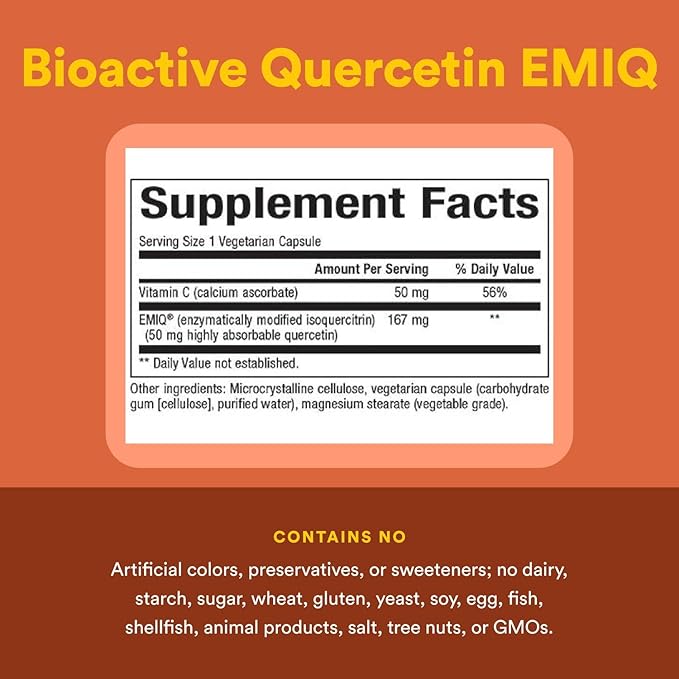 Natural Factors Bioactive Quercetin EMIQ 50 mg with Vitamin C, Supports Sinus, Heart and Immune Health, 60 Capsules