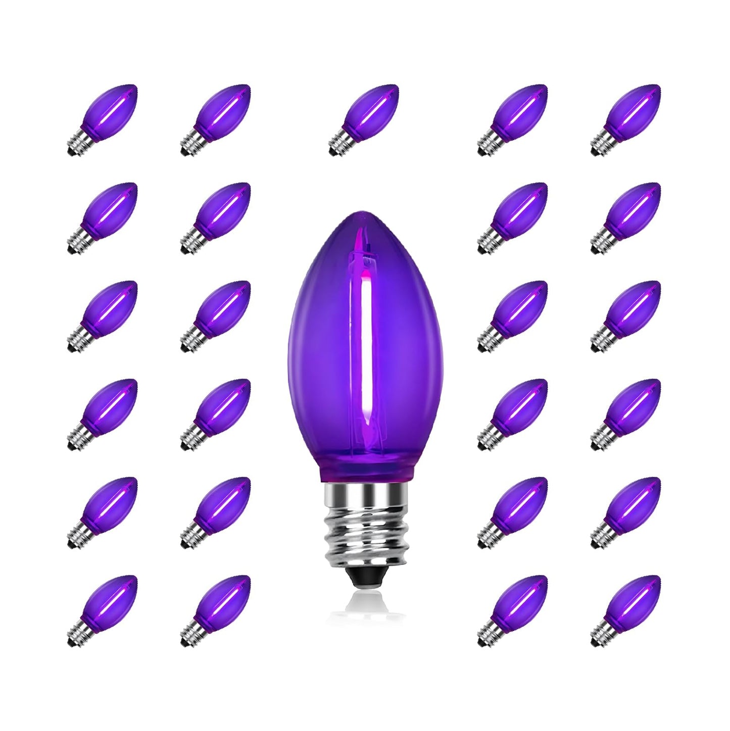 Chysuper 25 Pack C7 Replacement Bulbs  Dark Purple Led Halloween Light Bulbs  E12 Candelabra Base For Christmas Thanksgiving Xmas Tree Holiday Patio Outdoor String Lights Decor