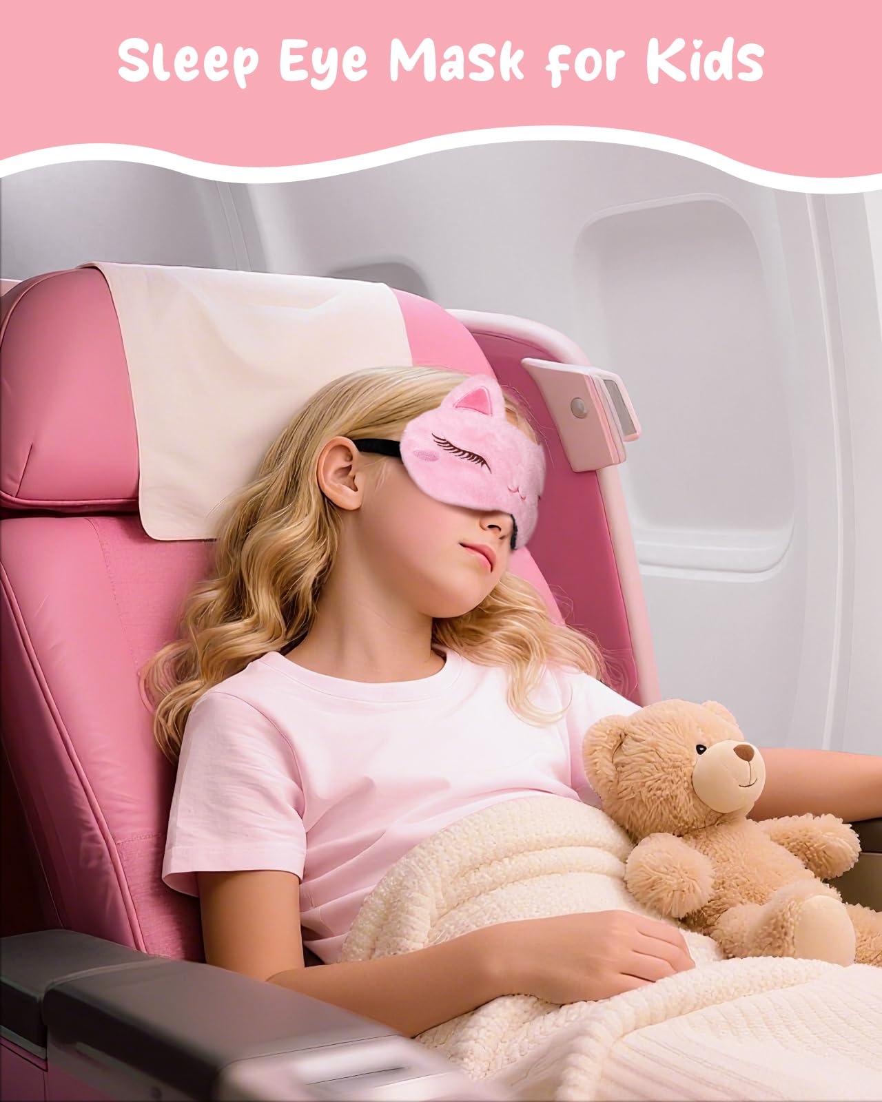Miss Adola Sleep Mask for Kids - Valentines Gift for Kids Cute Plush Fuffy Sleeping Eye Cover Kawaii Soft Eyeshade Animal Eye Blindfold for Girls Boys Teens with Adjustable Strap, Cat