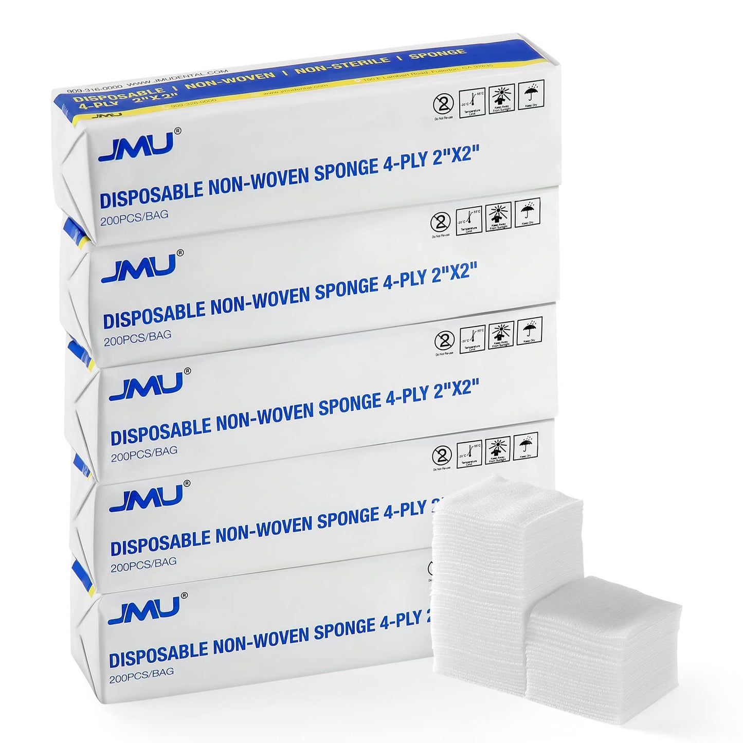 JMU 1000 Gauze Pads 2x2, Sponge Non-Woven 4-Ply Non-Sterile Dental Pads All Purpose Gauze