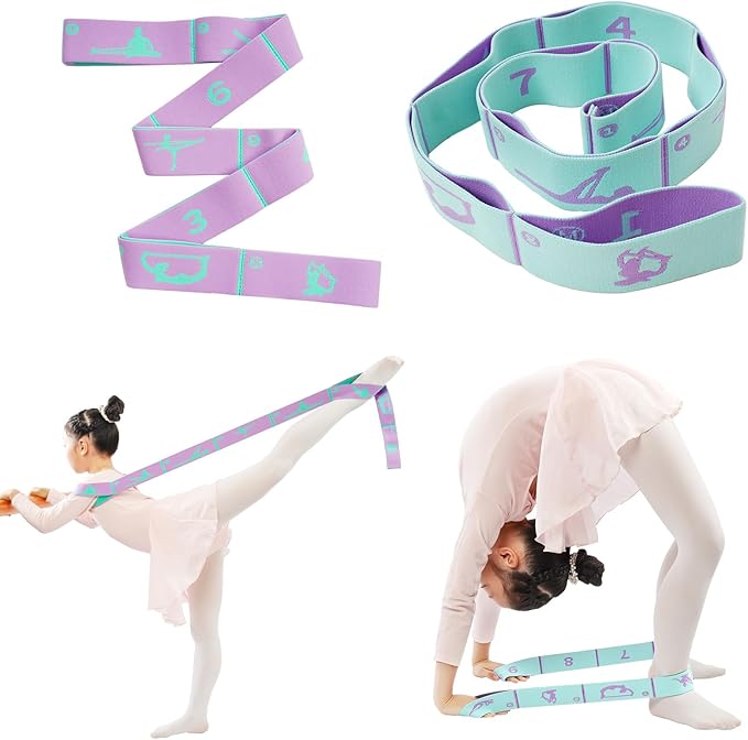 2 PCS Adjustable Extended Children's Stretching Straps with 8 Loops, Multi-Functional Elastic Stretch Bands for Gymnastic...