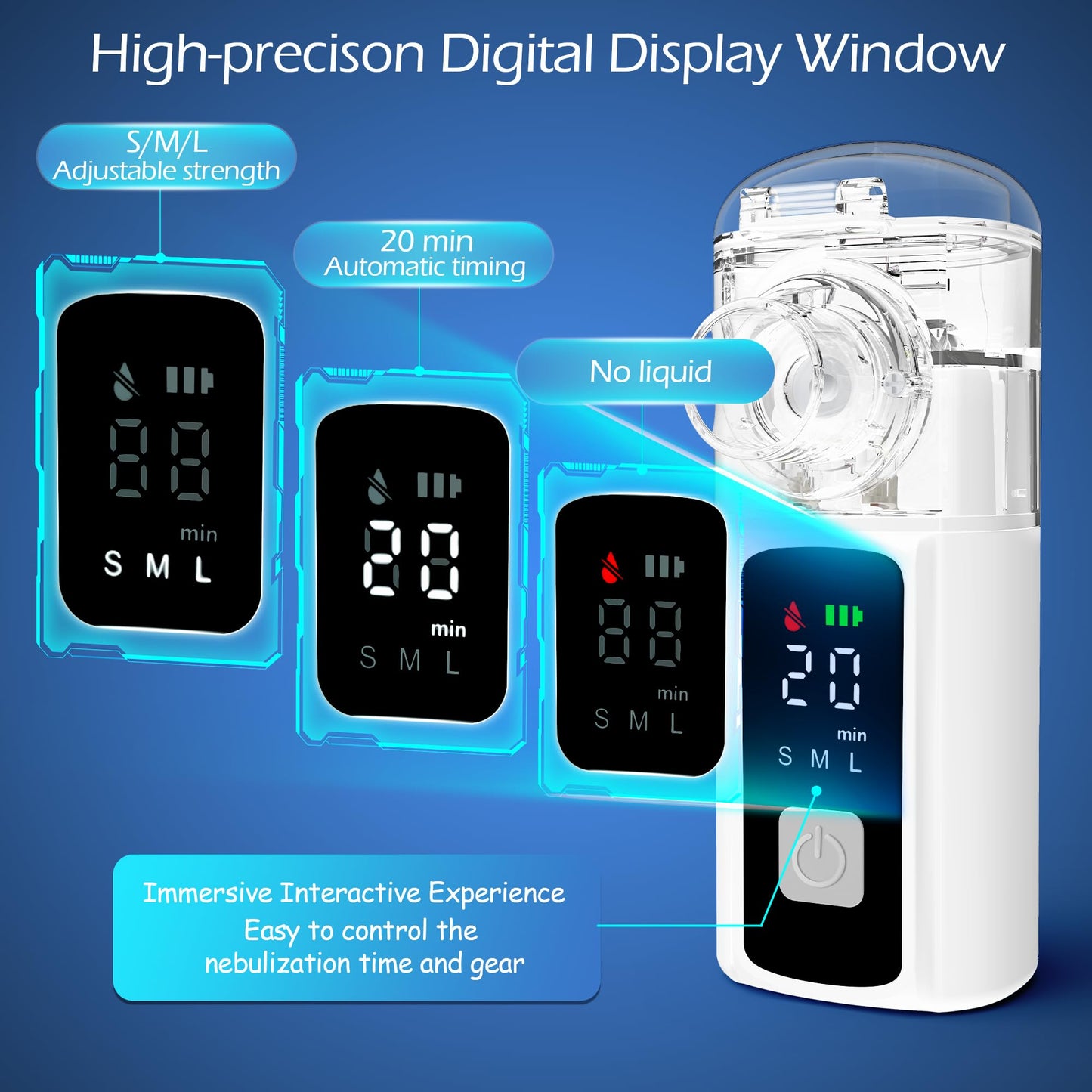 Geerok Portable Nebulizer for Adults and Kids,Rechargeable Nebulizers Machine with High-Definition Digital Display Screen, Steam Inhaler with Three Modes & Self-Cleaning Function for Breathing Problem