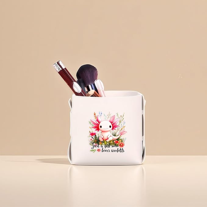 Axolotl Makeup Brush Holder, Decorative Desk Organizer for Jewelry Pen Pencil Glasses Storage, Axolotl Lovers Themed Gifts Stuff For Girls Teens Kids Women!