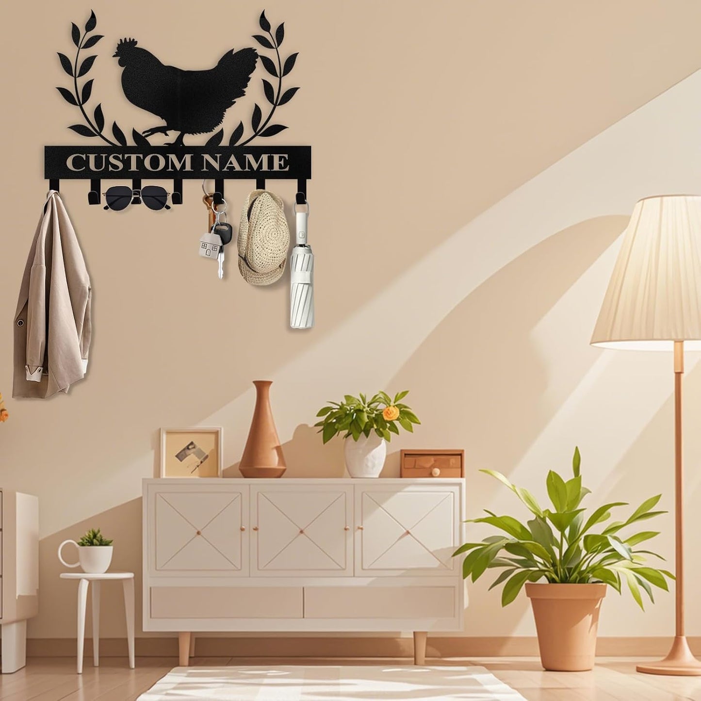Custom Key Rack Wall Mount - Custom Chicken Metal Coat Hooks for Wall, Coat Rack Organizer, Key Hanger Wall Art Decor, Key Rack Storage for Farmhouse Storeroom Entryway, Housewarming Gifts