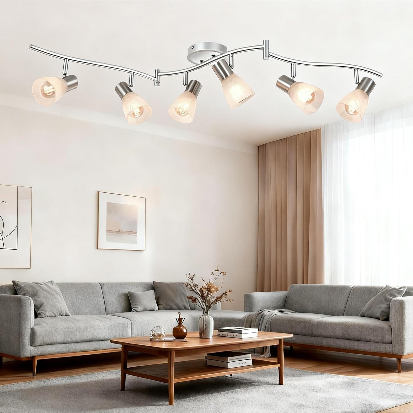Hibay Led Ceiling Light Fixture  Adjustable 6-Light Track Lighting Kit  Modern Kitchen Spotlight With Glass Lampshade For Living Room Bedroom Hallway  E12 Base (Bulbs Not Included