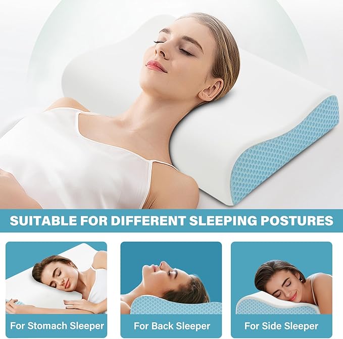 Memory Foam Cooling Bed Pillows for Sleeping, Ergonomic Cervical Pillow for Neck and Shoulder Pain Relief, Adjustable Cold Pillow with Pillowcase
