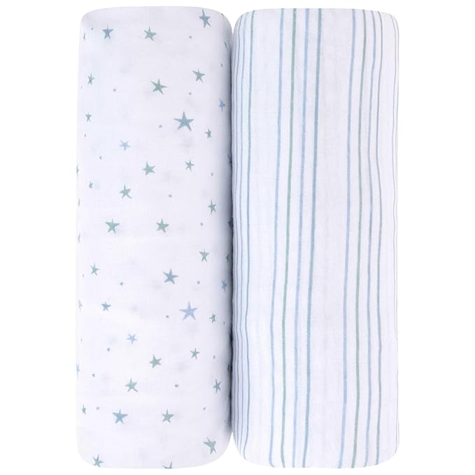 Changing Pad Cover 2 Pack - Baby Cradle Sheet with 100% Jersey Cotton - Changing Pad Covers for Boys, Newborn Essentials (Blue Stars & Stripes)